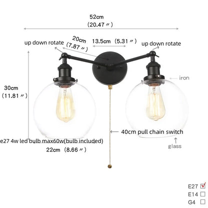 Artfan lighting Black LED Wall Lamp Sconce Industrial Loft Vintage Bathroom Mirror Light