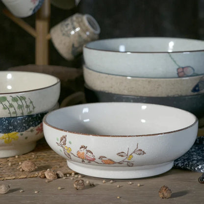 Artfan 9" Retro Ceramic Ramen Noodle Bowl - Japanese Style Soup Bowl for Pickled Cabbage Fish