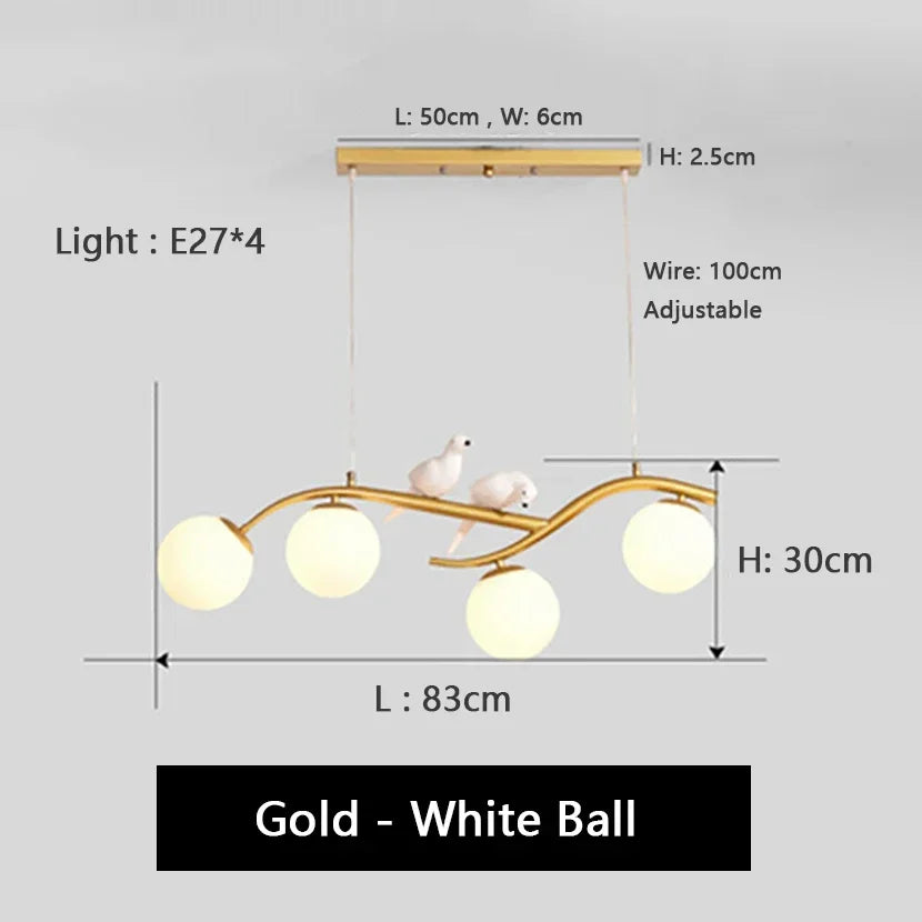Artfan lighting Birds Hanging Glass LED Chandelier in Black & Gold Iron - Modern Kitchen Island Light