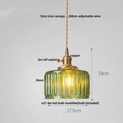 Artfan Green Glass LED Pendant Light | Nordic Modern Copper Knob Switch Hanging Fixture