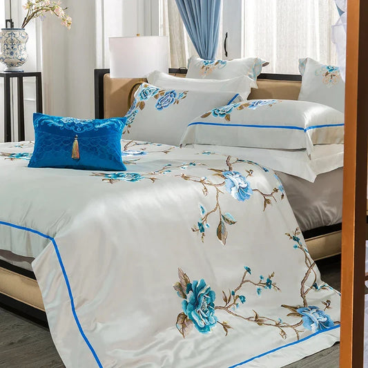 Artfan 200S Embroidery Egyptian Cotton Bedding Set for Queen King Linens