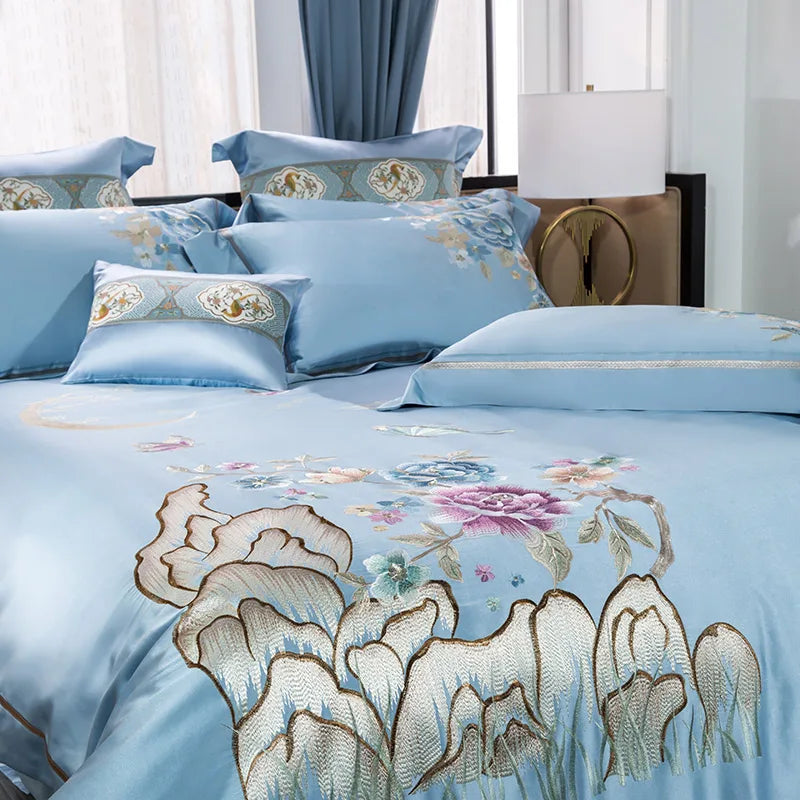 Artfan 200S Cotton Embroidery Bedding Set - Queen King Linens - Duvet Cover Sheets