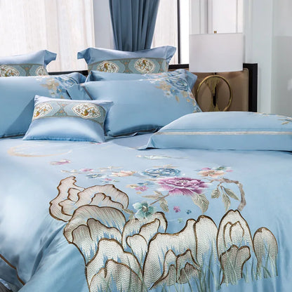 Artfan 200S Cotton Embroidery Bedding Set - Queen King Linens - Duvet Cover Sheets