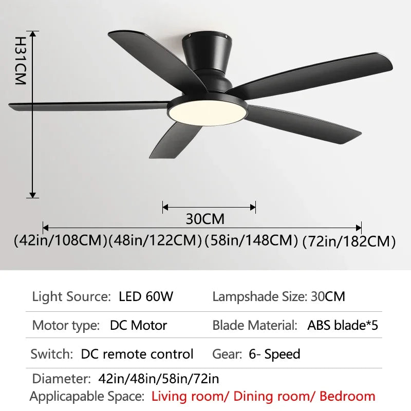 Artfan 72" DC Ceiling Fan Light Remote Control Strong Winds Living Room Mute Chandelier