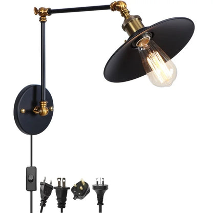Artfan lighting Black Iron LED Wall Light Fixture Industrial Vintage Adjustable Long Arm