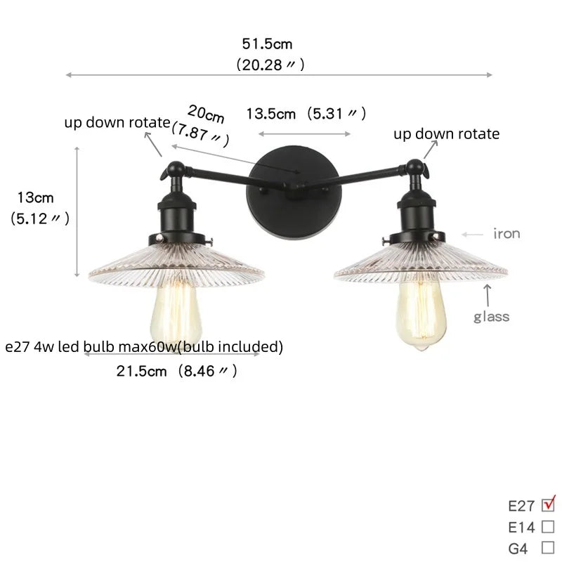 Artfan lighting Black LED Wall Lamp Sconce Industrial Loft Vintage Bathroom Mirror Light