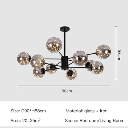 Artfan lighting Black Glass Ball Chandelier: Luxury Dimmable Pendant Lamp for Living Room & Bedroom.