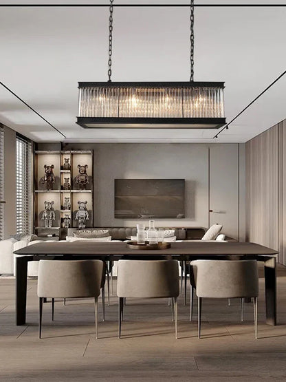 Artfan lighting Black Crystal Glass Rectangle Chandeliers for Dining Room - Luxury Retro Hanglamp