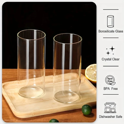 Artfan 4-Piece Set Clear Glass Tumbler Cups with Bamboo Lids and Straws - 600ML