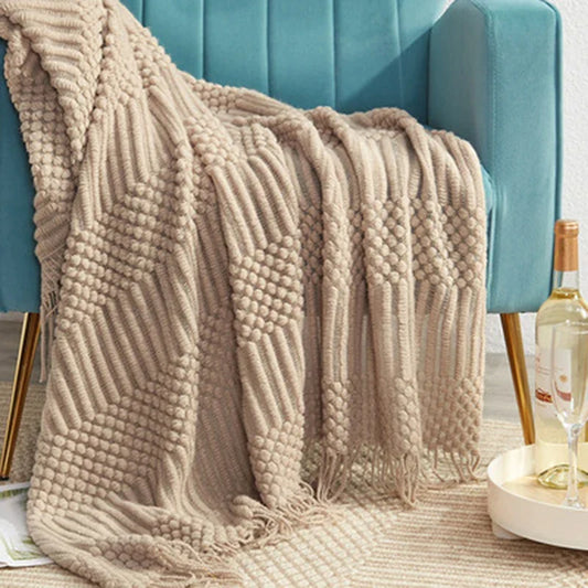 Artfan 3D Knitted Tassel Blanket: Stylish Home Decor Throw for Sofa & Bed