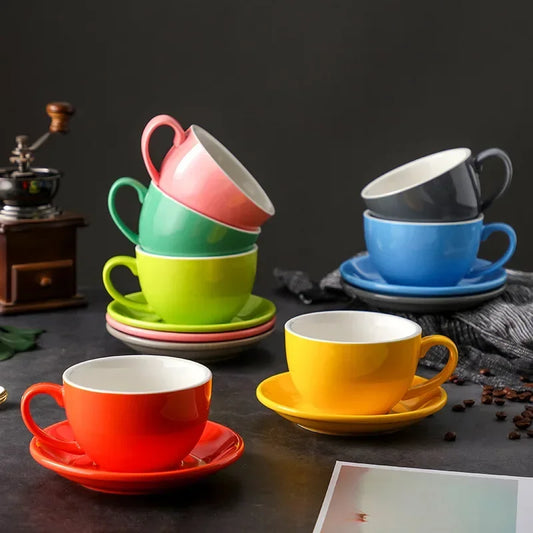 Artfan 350ml Latte Ceramic Coffee Cup and Saucer Set - Set of 2