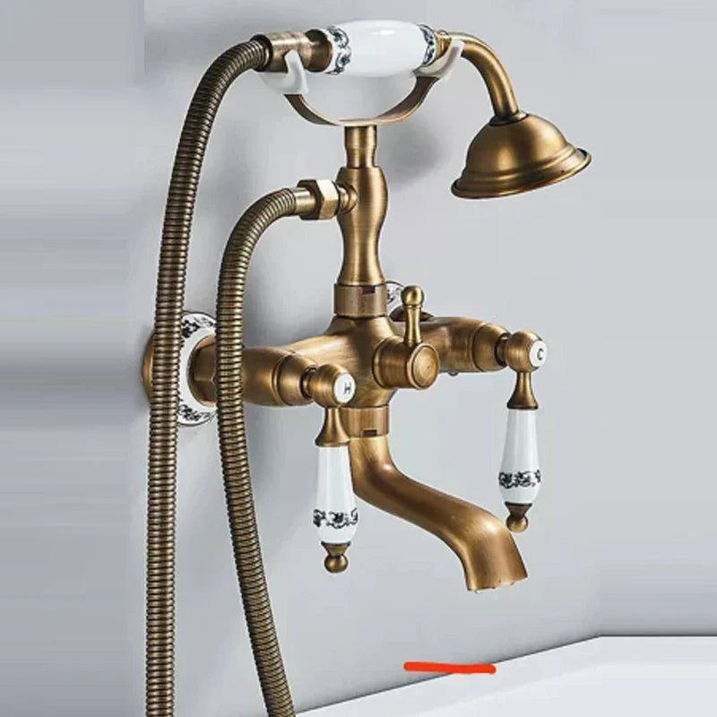 Artfan Antique Brass Hand-Held Shower Head Kit - Wall Mounted Shower Faucet