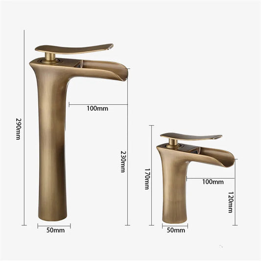 Artfan Antique Bronze Waterfall Bathroom Faucet with Hot & Cold Mixer Tap