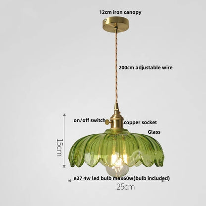 Artfan Green Glass LED Pendant Light | Nordic Modern Copper Knob Switch Hanging Fixture
