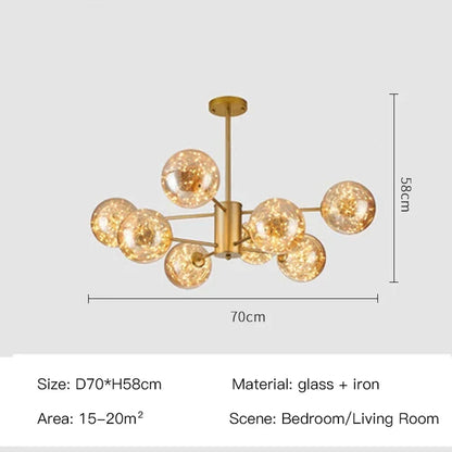 Artfan lighting Black Glass Ball Chandelier: Luxury Dimmable Pendant Lamp for Living Room & Bedroom.