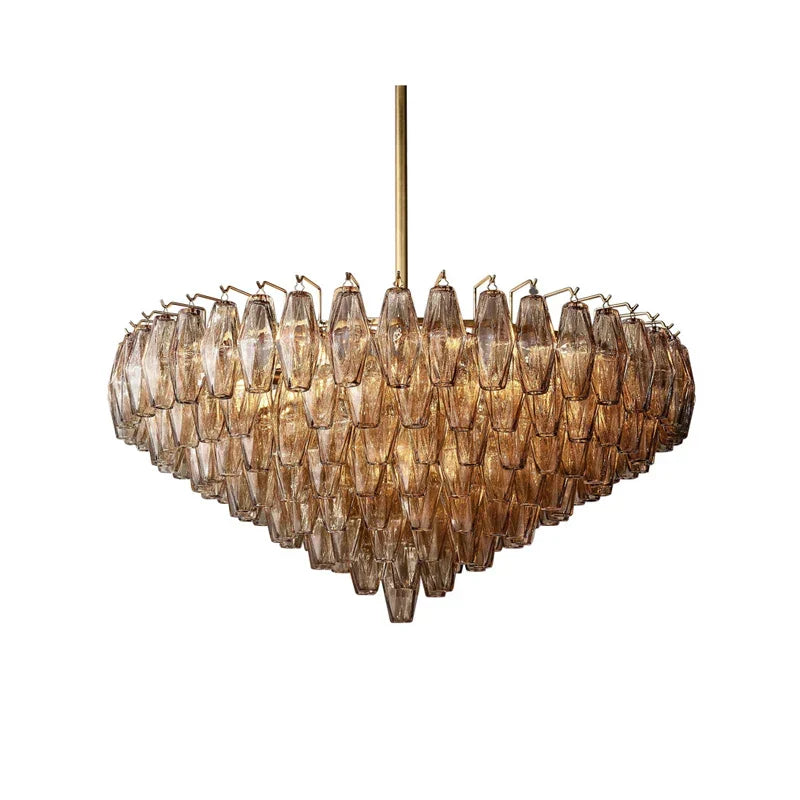 Artfan Art Deco Glass Shade Brass LED Chandelier - Luxury Black Dining Room Ceiling Light