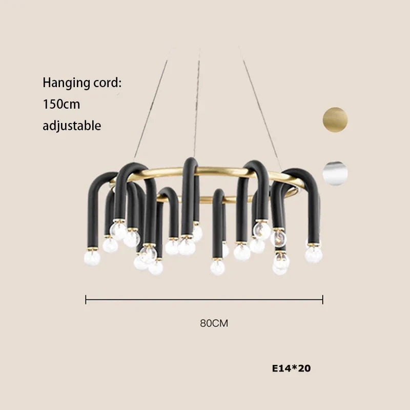Artfan lighting Black Aluminum Tube Dimmable LED Chandelier with U-Shaped Design