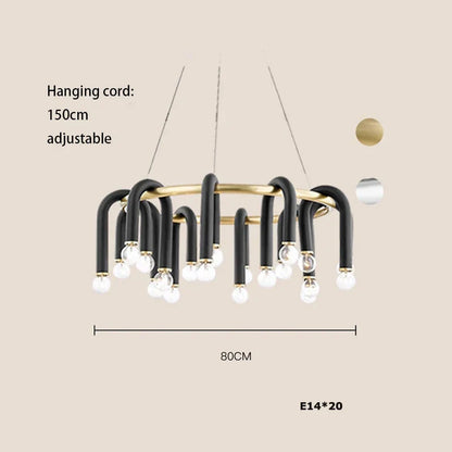 Artfan lighting Black Aluminum Tube Dimmable LED Chandelier with U-Shaped Design