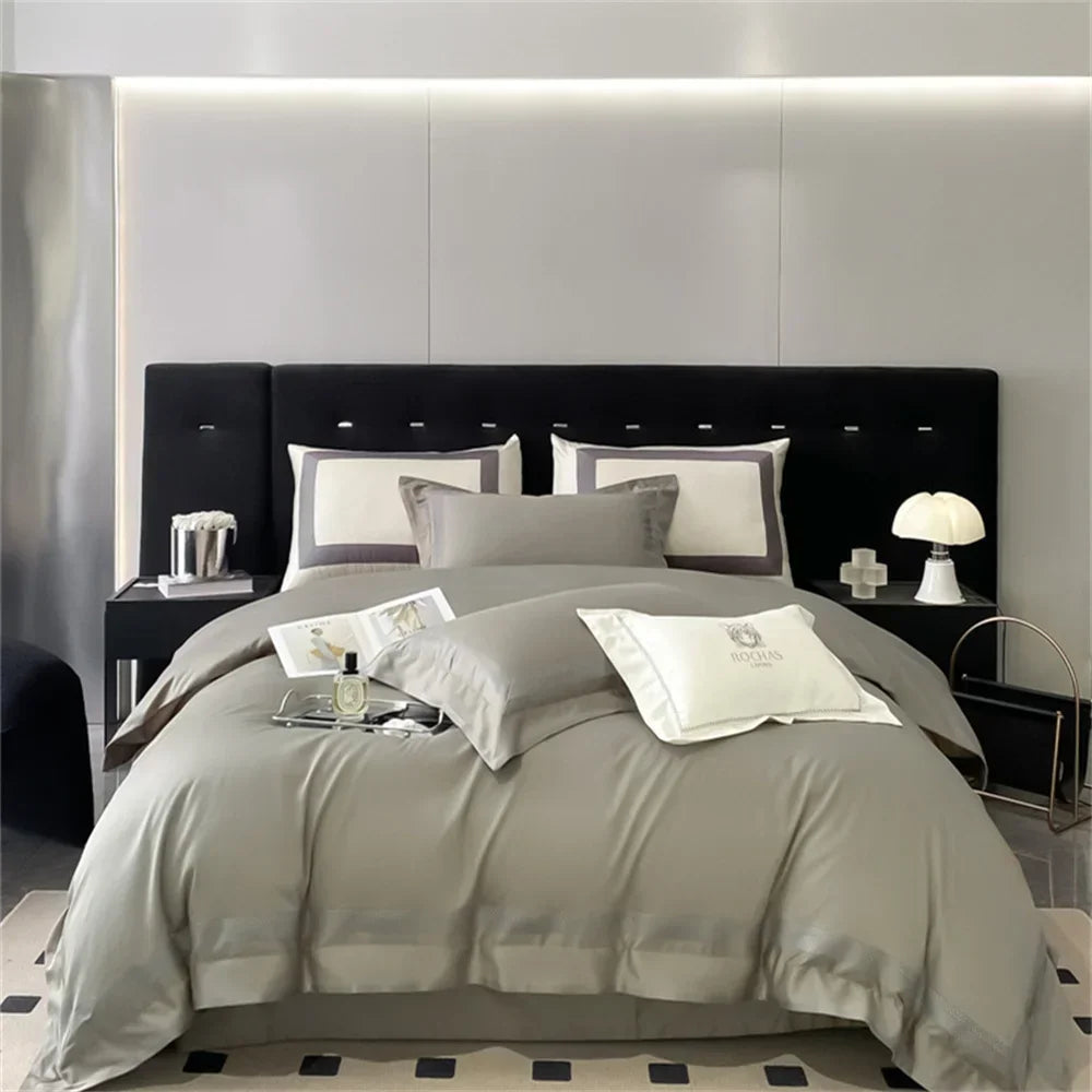 Artfan 1000TC Egyptian Cotton Embroidered Bedding Set, Queen King Size Duvet Cover Set