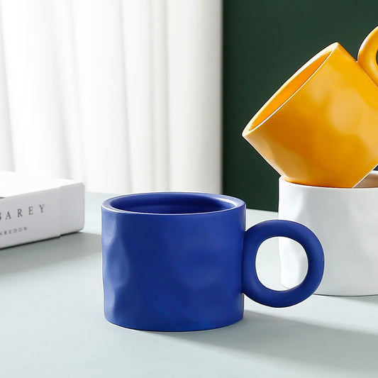 Artfan 400ml Ceramic Coffee Mug with Round Handle, Home Drinking Cup