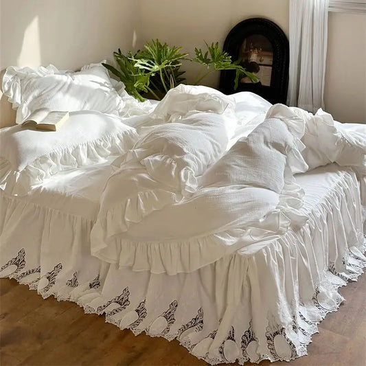 Artfan 100% Cotton Ruffles Bedding Set with Double-layer Yarn and Soft Skin Friendly Texture