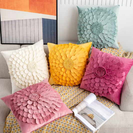 Artfan 3D Velvet Flower Pillow Covers in Yellow Beige 45x45cm