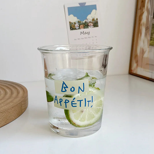 Artfan 320ml Glass Tumbler Cup - French Style Bon Appetit Iced Coffee Juice Water Glass