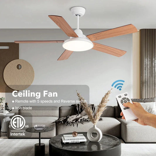 Artfan 5-Blade Wooden Ceiling Fan Light with Remote Control and Adjustable Wind Speed