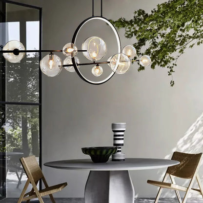 Artfan lighting Black Ring LED Pendant Light with Glass Lampshade for Dining Room and Kitchen