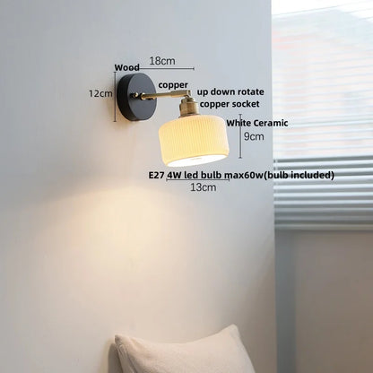 Artfan lighting Black Wood LED Wall Light with Pull Chain Switch, Rotating Japanese Style Bedside Lamp