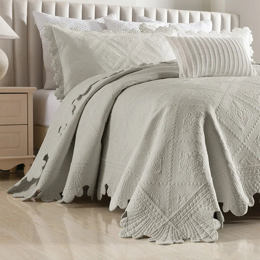 Artfan 100% Cotton Embroidery Quilt Set, Queen Size Bedspread with Pillowcase