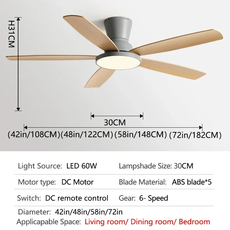 Artfan 72" DC Ceiling Fan Light Remote Control Strong Winds Living Room Mute Chandelier