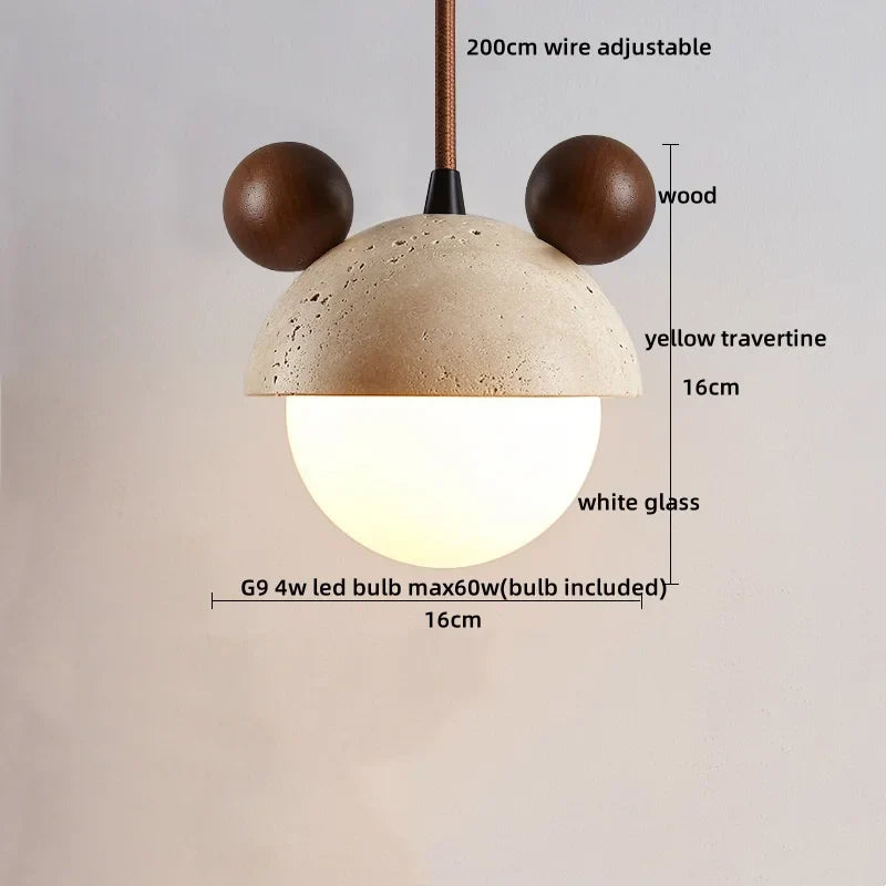 Artfan Adjustable LED Pendant Light - Nordic Modern Yellow Travertine Marble Wood Fixture
