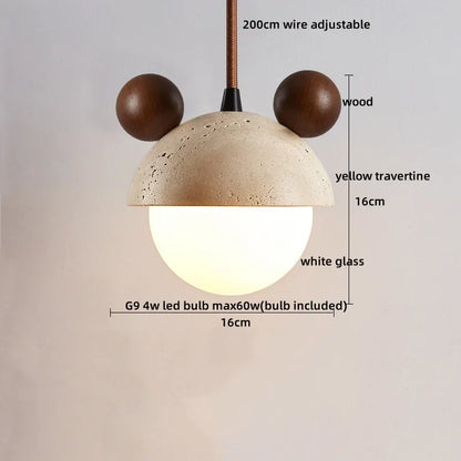 Artfan Adjustable LED Pendant Light - Nordic Modern Yellow Travertine Marble Wood Fixture