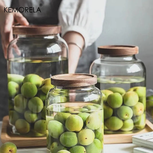 Artfan 3L Kitchen Glass Jars with Acacia Airtight Lid - Set of 2 | Versatile Food Storage Containers