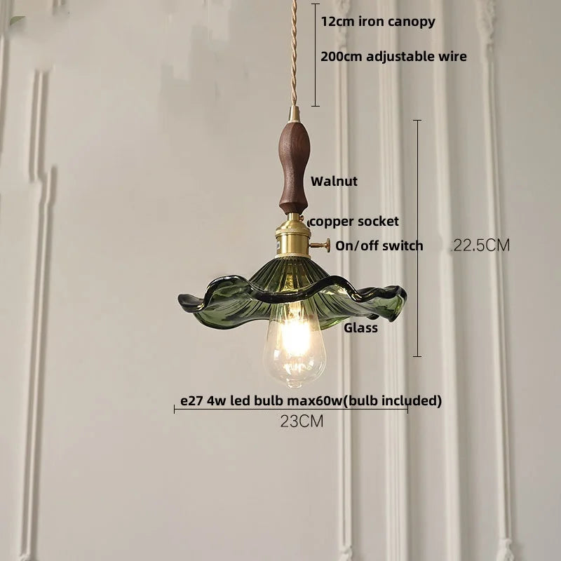 Artfan Green Glass LED Pendant Light | Nordic Modern Copper Knob Switch Hanging Fixture