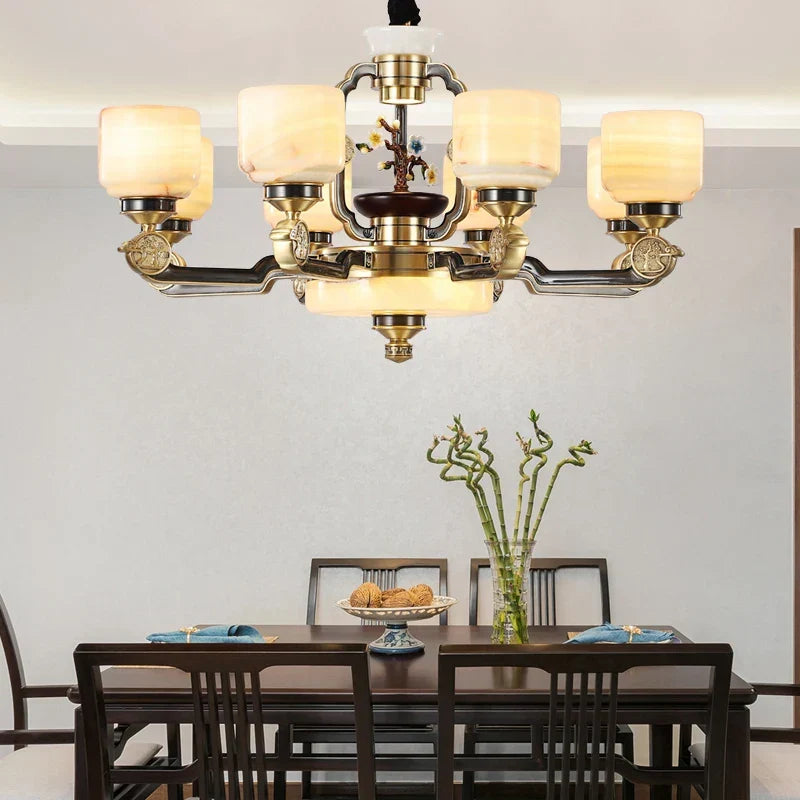 Artfan All Copper Jade Chandelier for Living Room, Villa Duplex Multi-storey Lighting