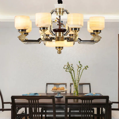 Artfan All Copper Jade Chandelier for Living Room, Villa Duplex Multi-storey Lighting
