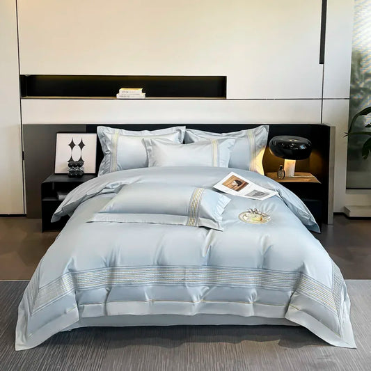 Artfan 100s Egyptian Cotton Embroidery King Queen Bedding Set with Duvet Cover