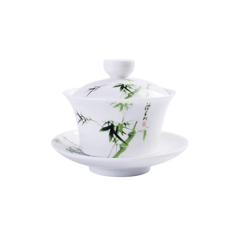 Artfan lighting Blue & White Porcelain Gaiwan Tea Set Puer Tea Cups Soup Bowl with Lid