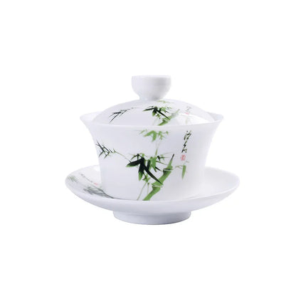 Artfan lighting Blue & White Porcelain Gaiwan Tea Set Puer Tea Cups Soup Bowl with Lid