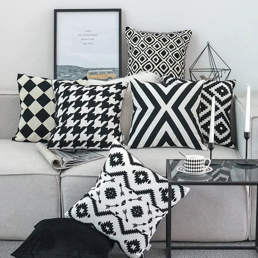 Artfan lighting Black White Embroidered Cushion Cover 45x45cm Sofa Bed Chair Home Decor