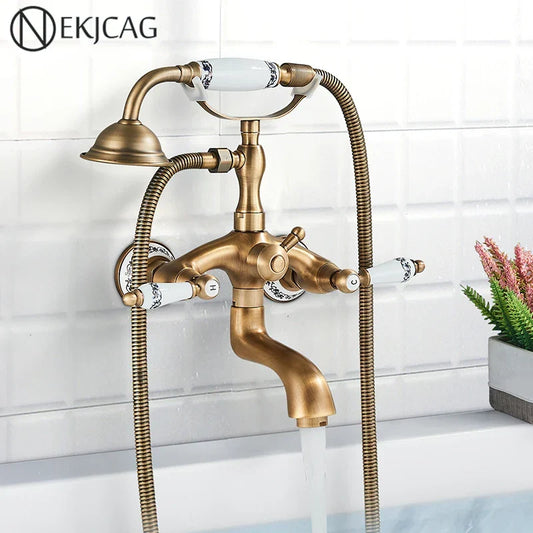 Artfan Antique Brass Telephone Shape Wall Mounted Bathtub Faucet