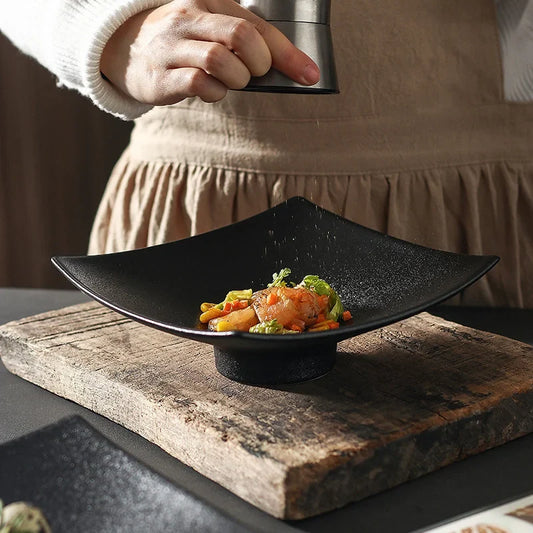 Artfan 7.5 Inch Square Black Matte Ceramic Dining Plate