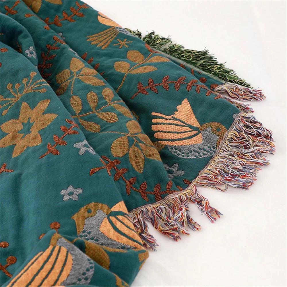 Artfan lighting Birds Jacquard Cotton Gauze Sofa Cover - Non-Slip Blanket for All Seasons