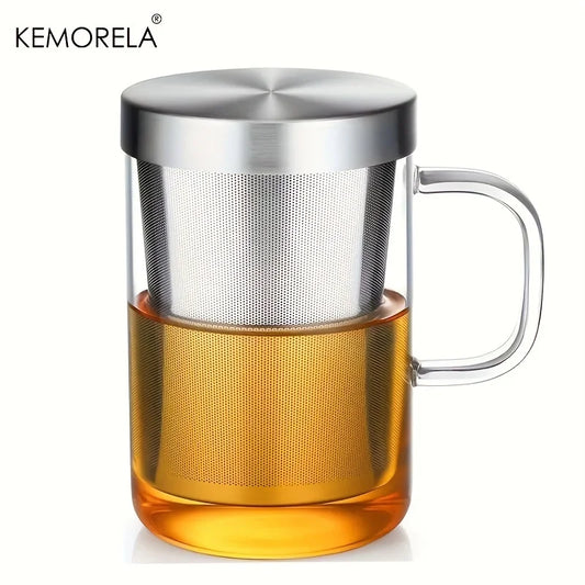 Artfan 477ML Glass Tea Infuser Mug | Borosilicate Glass with Stainless Steel Infuser