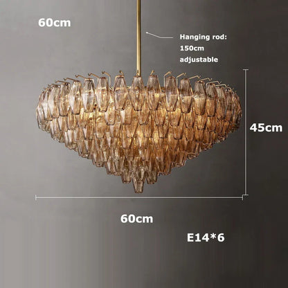 Artfan Art Deco Glass Shade Brass LED Chandelier - Luxury Black Dining Room Ceiling Light