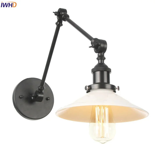 Artfan lighting Black Vintage Wall Lamp White Glass Industrial Swing Arm Adjustable Bedside