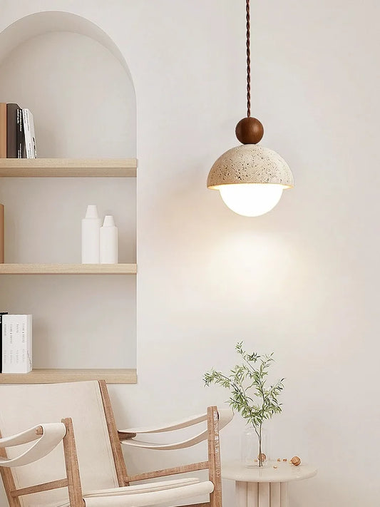 Artfan  Small Stone Chandelier Pendant Lamp for Bedroom, Modern Flower Bud Design, Cream Style