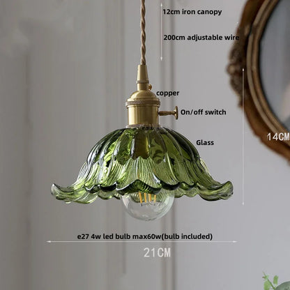 Artfan Green Glass LED Pendant Light | Nordic Modern Copper Knob Switch Hanging Fixture